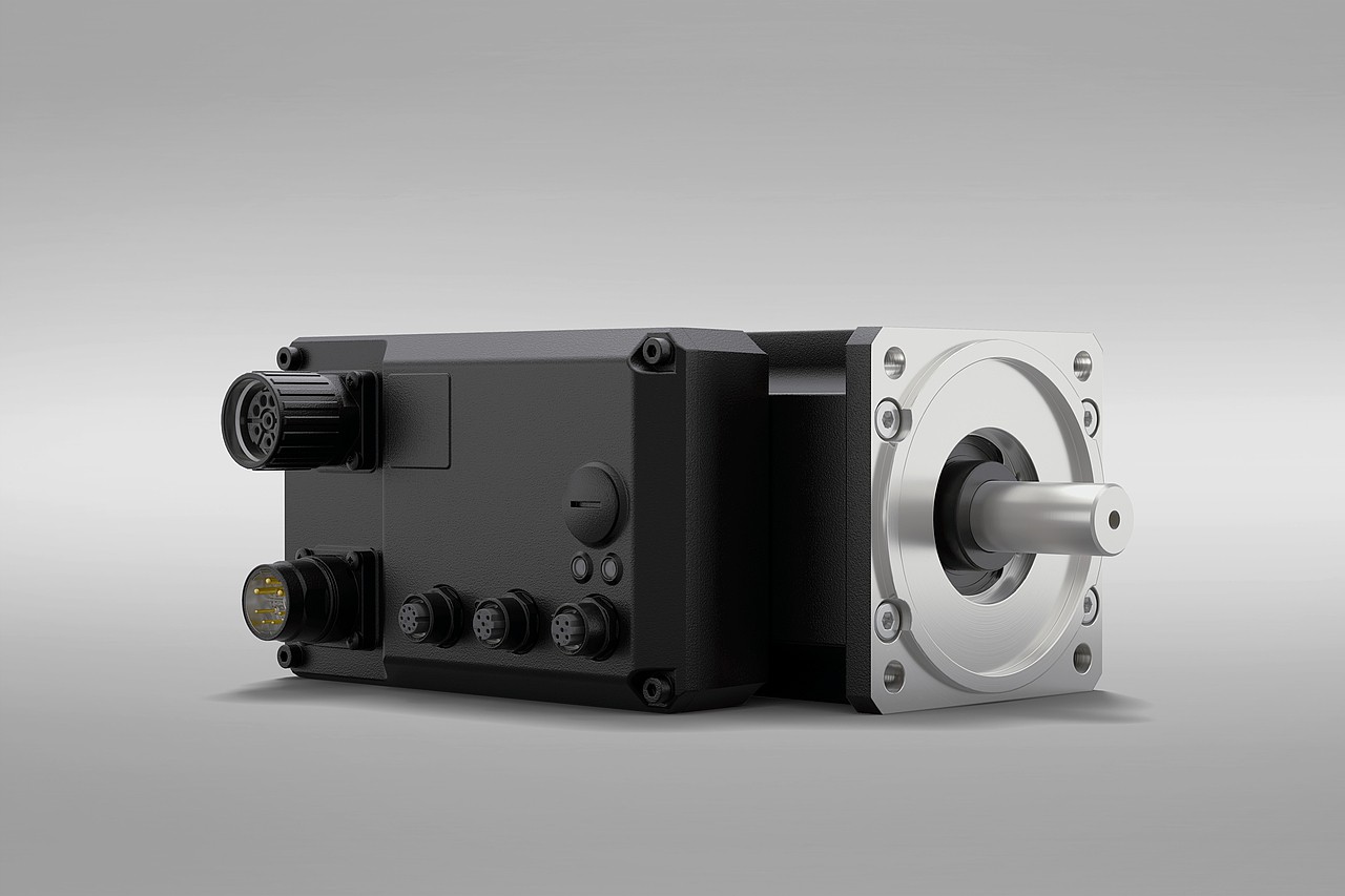 Synchron-Servomotor mit integriertem Wechselrichter und Hybridkabelanschluss