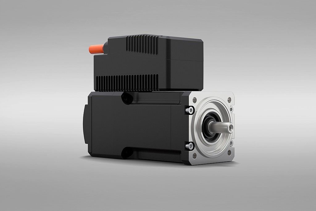 Synchronous servo motor with integrated inverter and hybrid cable connection