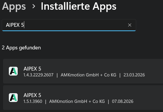 Zwei AIPEX-5-Versionen parallel installiert und einsatzbereit